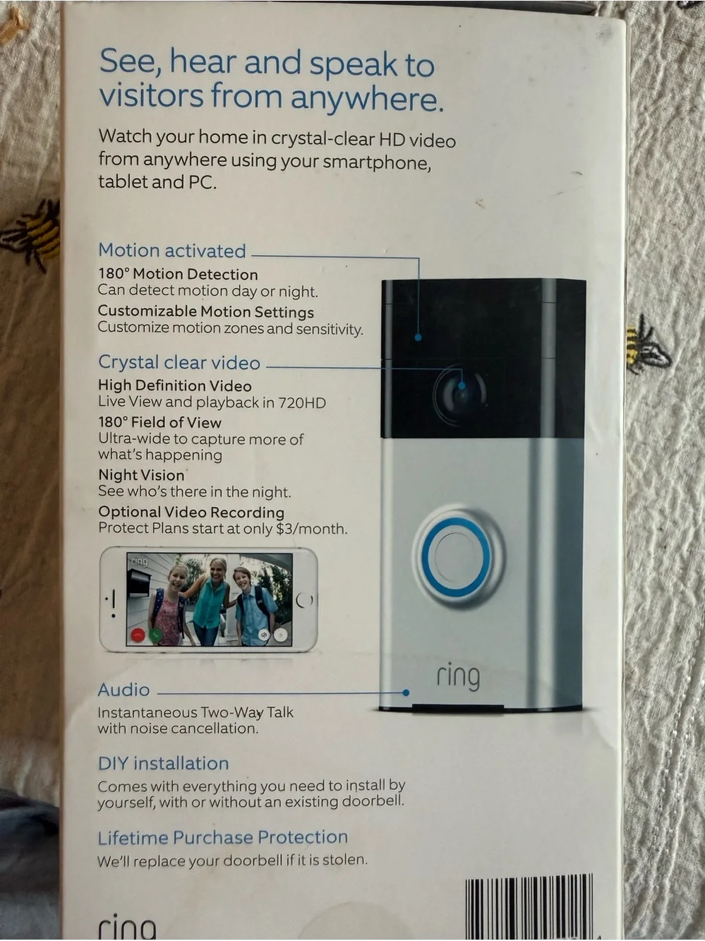 NEW Ring Video Doorbell 1st Gen Wire-Free HD WiFi Satin Nickel in Box